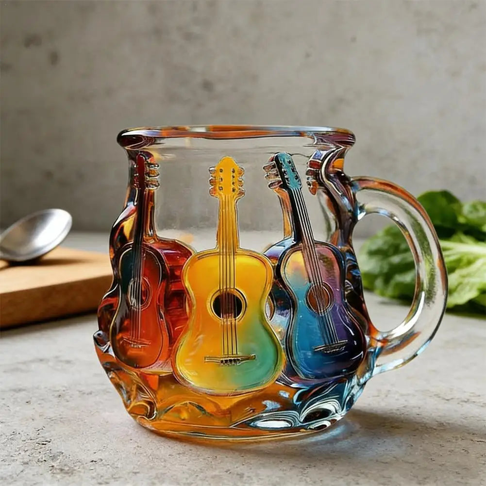Painted Guitar Glass Cup 350ml Novelty 3d Painted Coffee Mug Unique Colorful Guitar Stack Coffee Cup Collection Gifts