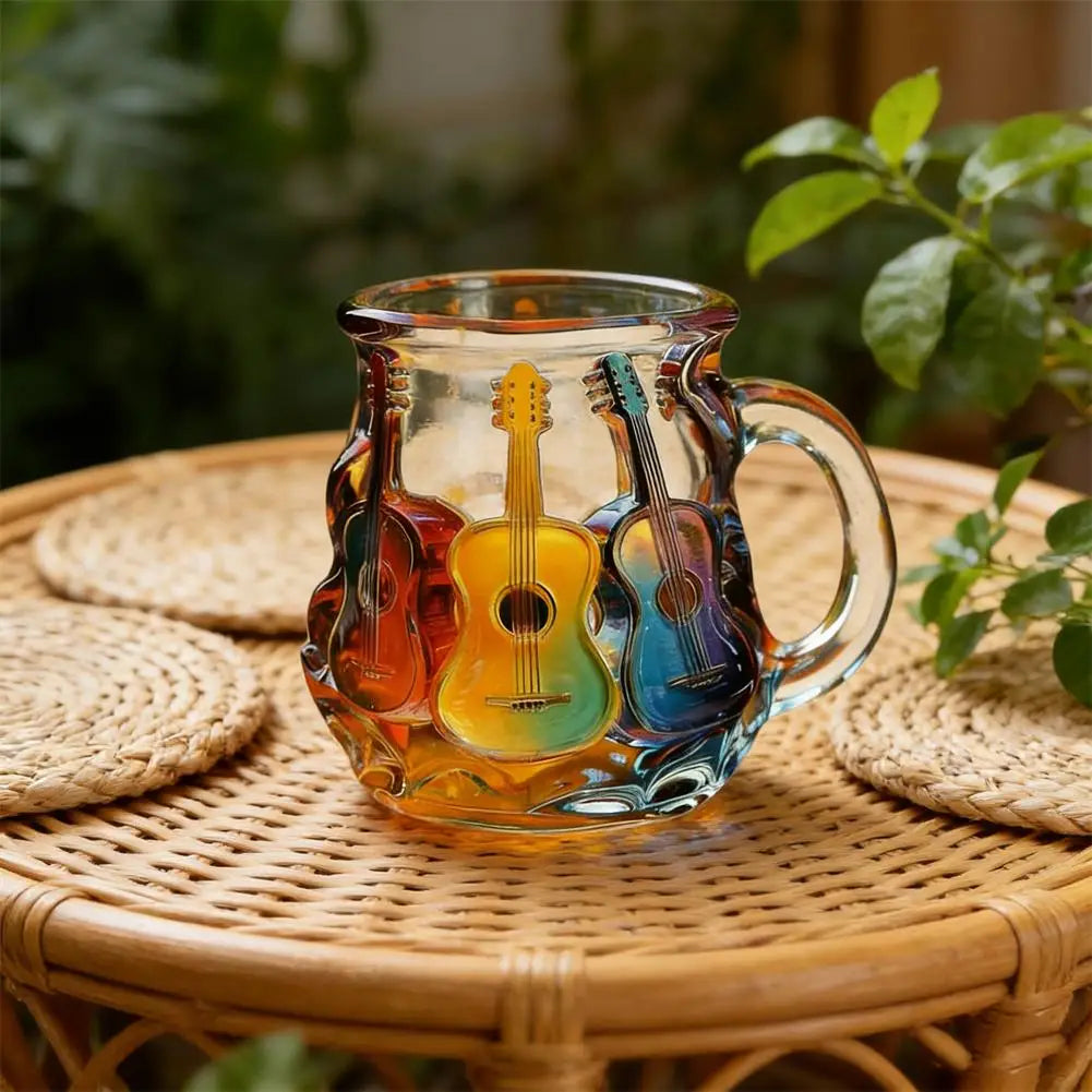 Painted Guitar Glass Cup 350ml Novelty 3d Painted Coffee Mug Unique Colorful Guitar Stack Coffee Cup Collection Gifts
