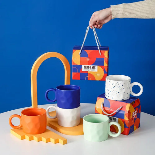 Creative Ins Style Coffee Mugs with Spoons, High Appearance Level Mugs, Housewarming Gift Box