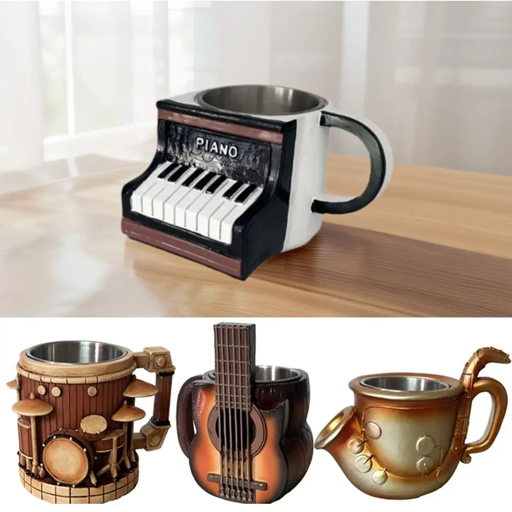 Stainless Steel Musical Instrument Coffee Mug Ornament Durable Guitar Style Water Cup Easy To Clean Comfortable Handle