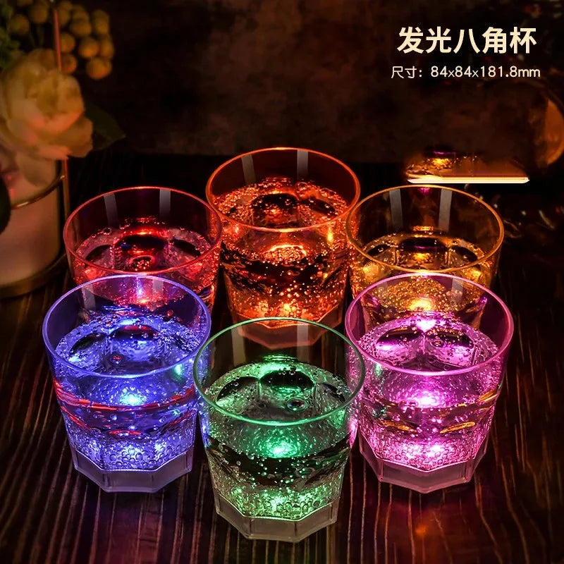 Led Luminous Bar Cup KTV Luminous Cocktail Glass 6pcs Luminous Cups FDA Food Grade Plastic Wine Glass LED Light Glasses Battery