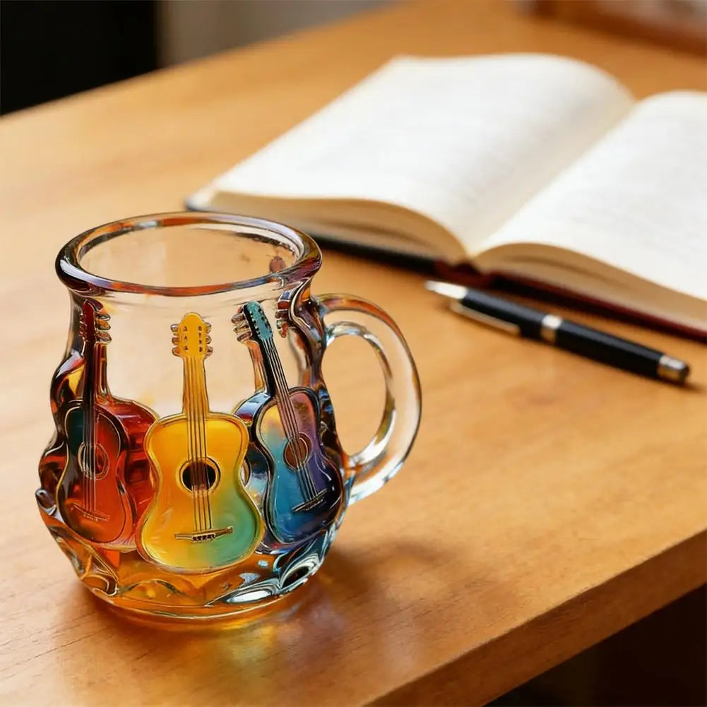 Painted Guitar Glass Cup 350ml Novelty 3d Painted Coffee Mug Unique Colorful Guitar Stack Coffee Cup Collection Gifts